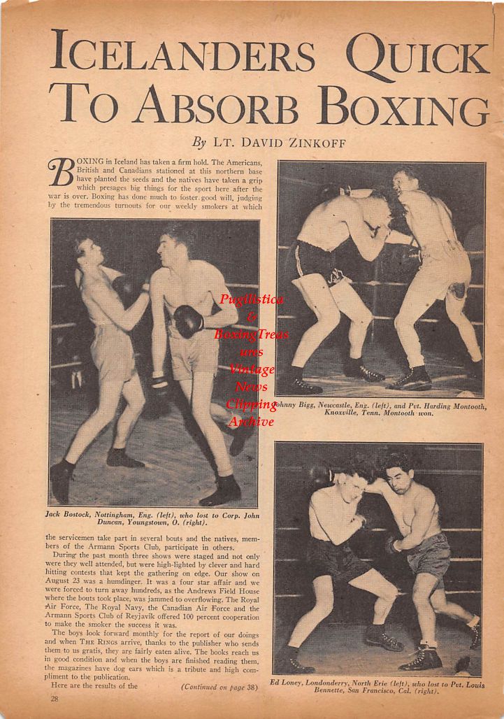 Boxing News Clipping #85 - Flying Leathernecks Boxing Team, Military Boxing In Iceland / Johnny Abood, Leon Leblonde, Lavern Roache, Ray Klingmeyer, Jack Bostock, Johnny Bigg and Others