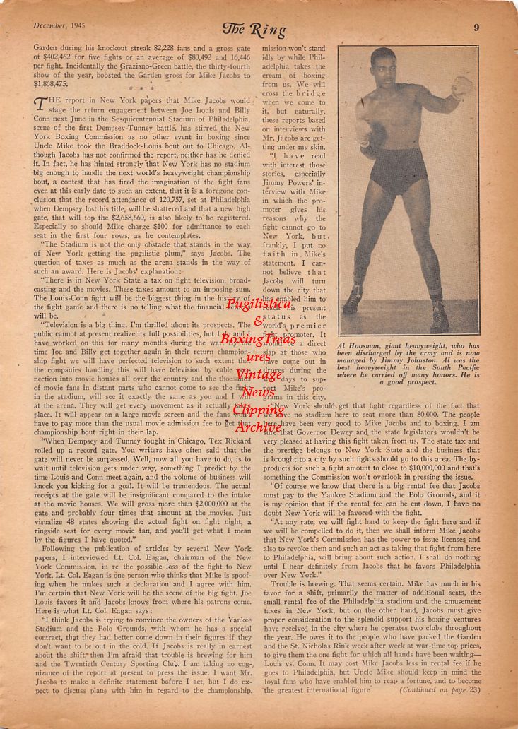 Boxing News Clipping #855 - Rocky Graziano vs. Harold Green, Al Hoosman