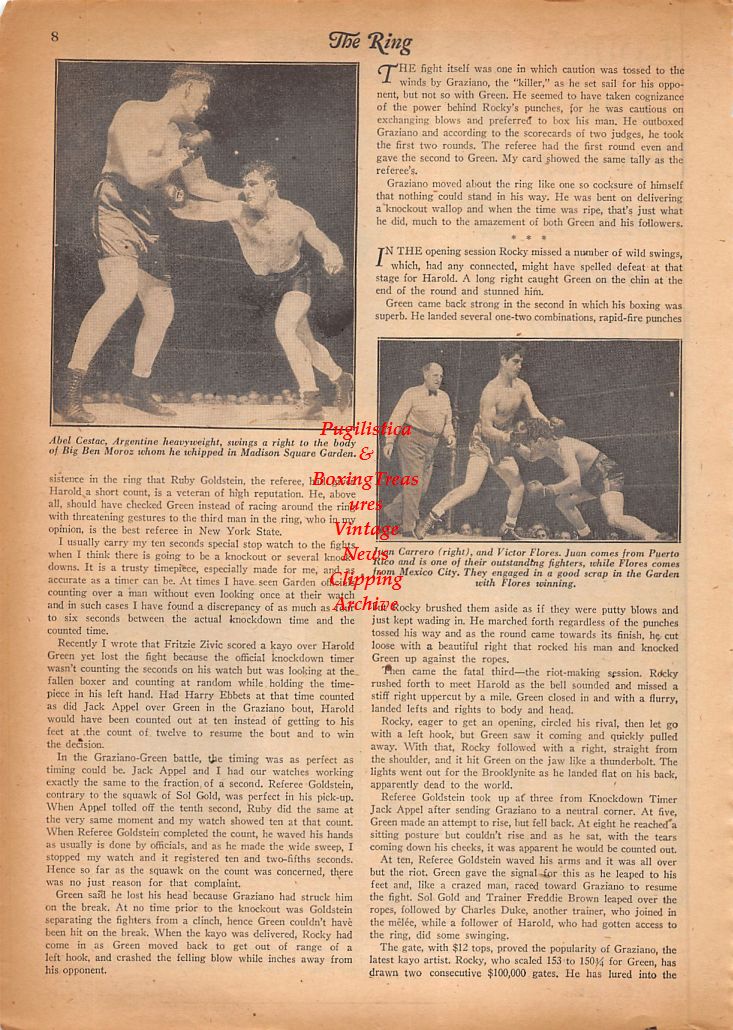Boxing News Clipping #856 - Joe Louis discharged from Army, Billy Conn, Abel Cestac vs. Big Ben Moroz, Juan Carrero vs. Victor Flores