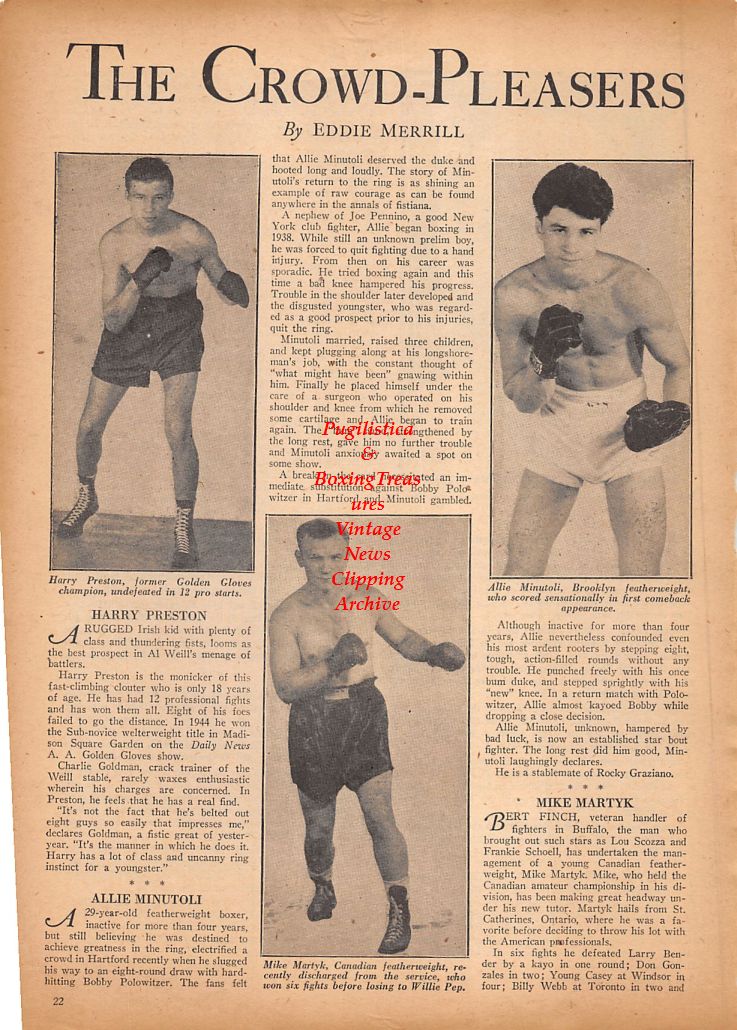Boxing News Clipping #863 - Harry Preston, Mike Martyk, Allie Minutoli, Mike Jacobs