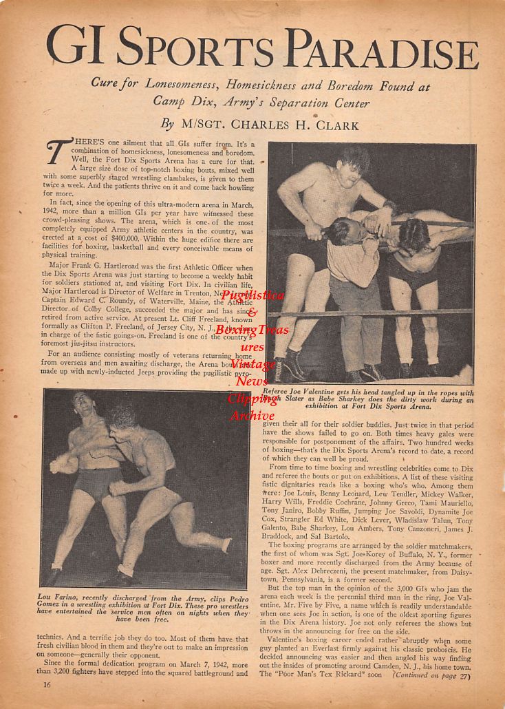 Boxing News Clipping #866 - Mayhew Smith, Butch Slater vs. Babe Sharkey, Lou Farino vs. Pedro Gomez