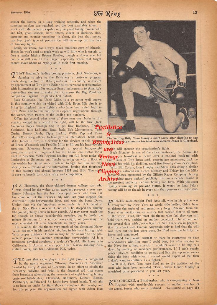 Boxing News Clipping #867 - Charley Smith, Joey LaMotta, Sidney Miller, Lou Woods, Billy Conn