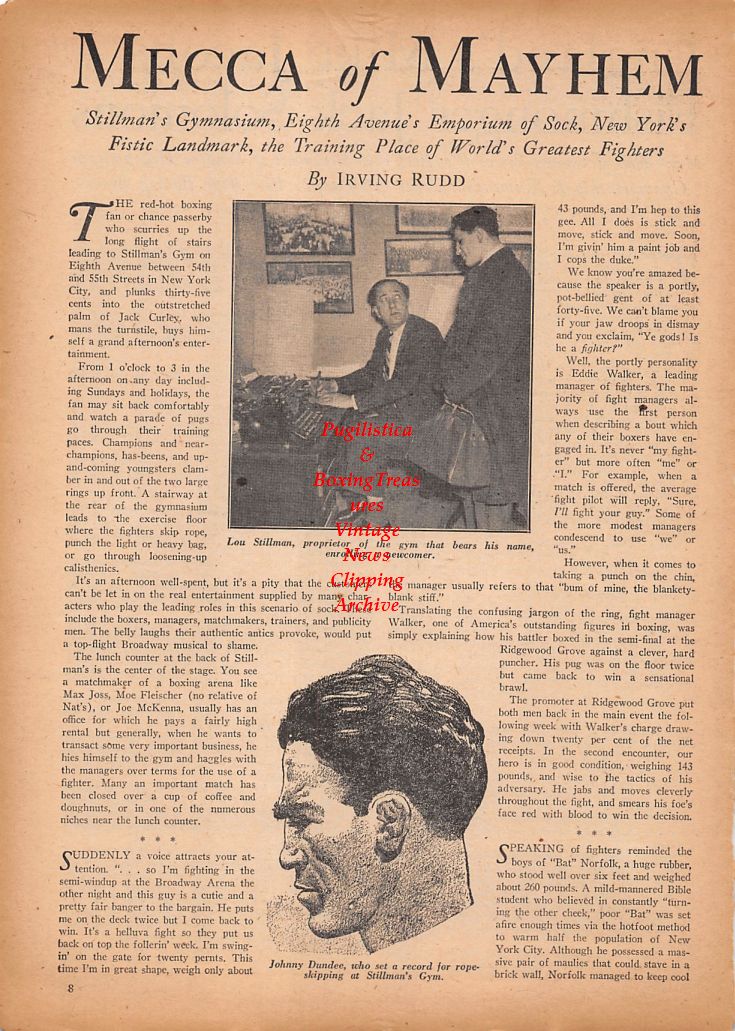 Boxing News Clipping #870 - Lou Stillman, Johnny Dundee, Stillman's Gym