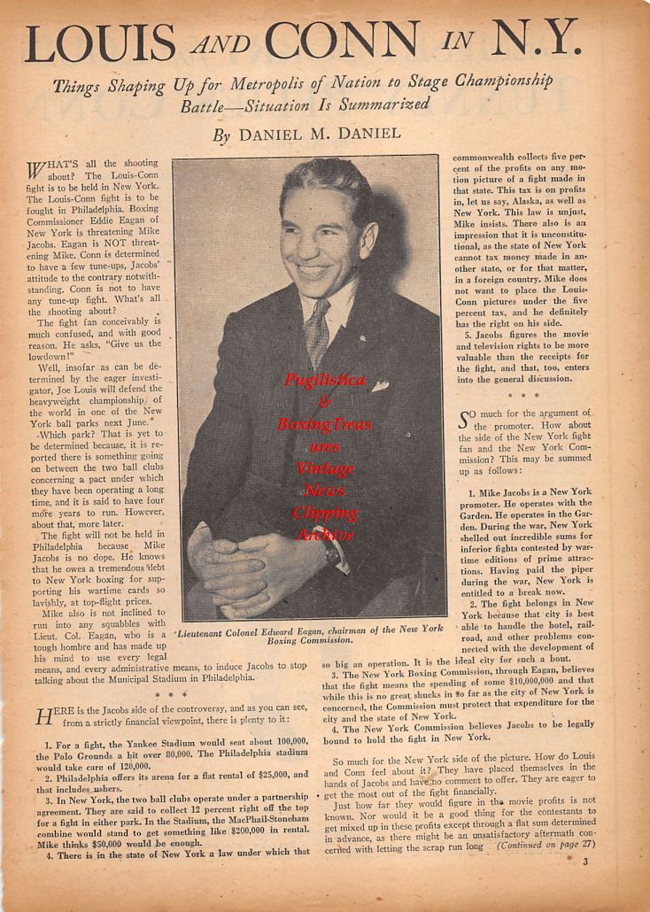 Boxing News Clipping #872 - Joe Louis vs. Billy Conn featuring Gene Tunney and Eddie Eagan