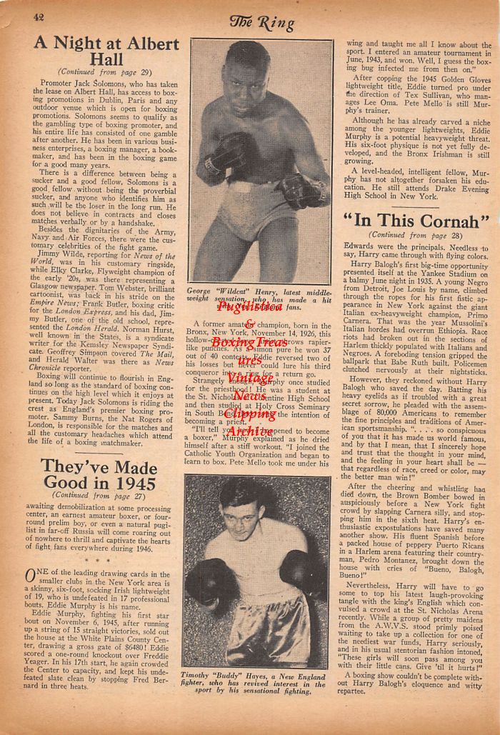 Boxing News Clipping #874 - George "Wildcat" Henry, Timothy "Buddy" Hayes