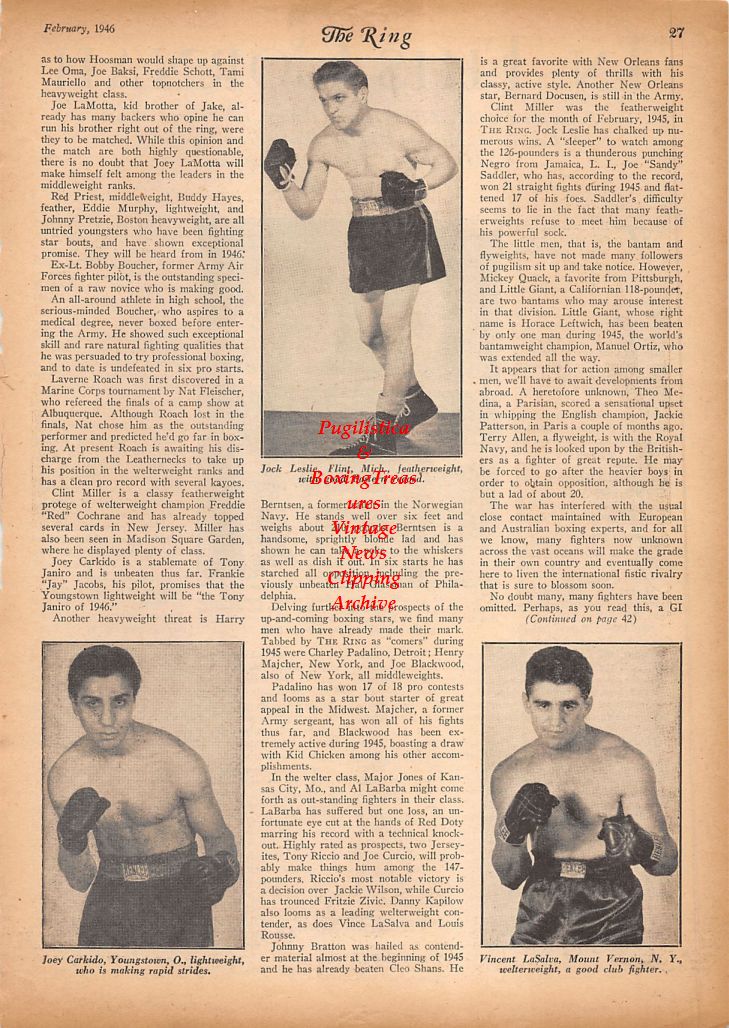 Boxing News Clipping #875 - Jock Leslie, Joey Carkido, Vincent LaSalva, Harry Balogh