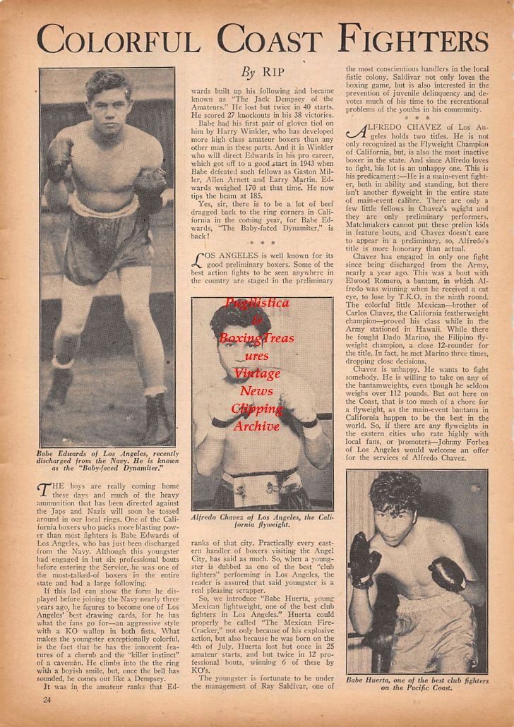 Boxing News Clipping #877 - Babe Edwards, Alfredo Chavez, Babe Huerta, Johnny Ryan, Marcus Lockman