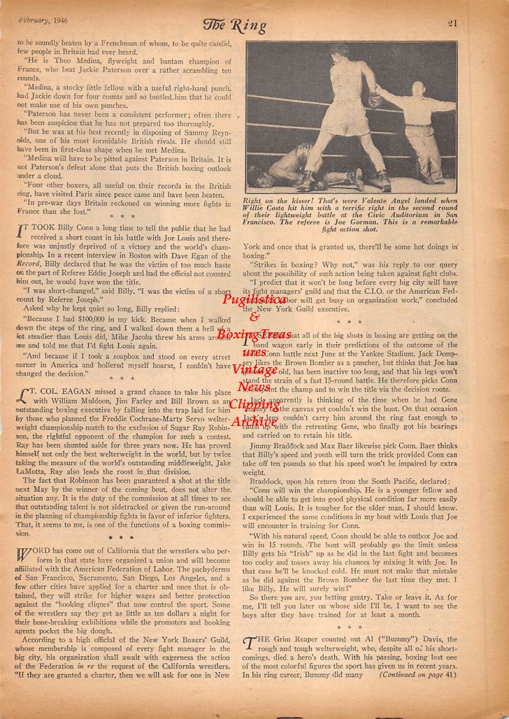 Boxing News Clipping #878 - Lenny Mancini, Billy Fox, Patsy Giovanelli, Valente Angel vs. Willie Costa