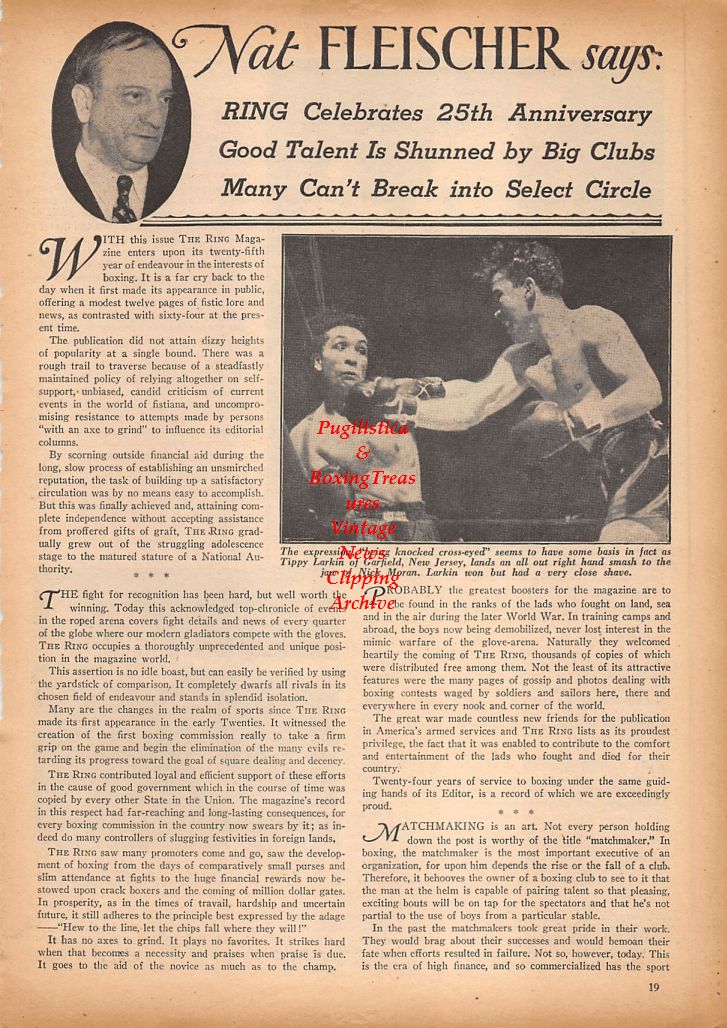 Boxing News Clipping #879 - Tippy Larkin vs. Nick Moran, Jake LaMotta vs. Walter Popeye Woods