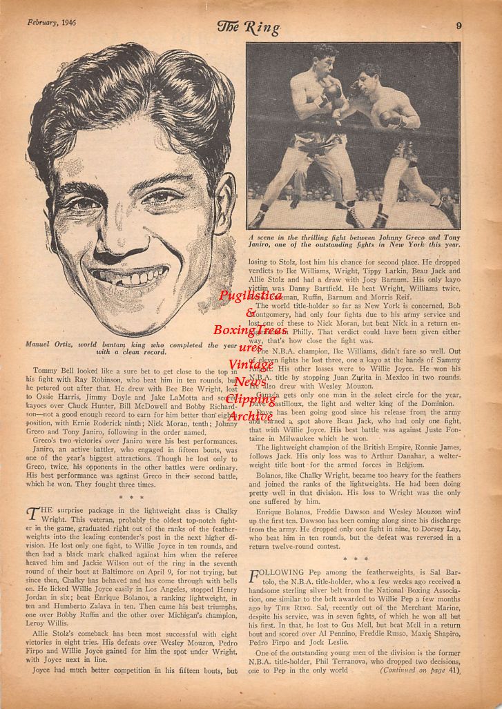 Boxing News Clipping #882 - Manuel Ortiz, Johnny Greco vs. Tony Janiro