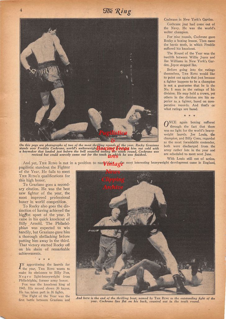 Boxing News Clipping #885 - Willie Pep, Rocky Graziano vs. Freddie Cochrane