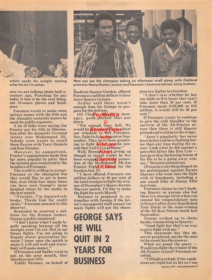 Boxing News Clipping #89 - George Foreman, Henry Huston, Leroy Jackson, Dick Sadler