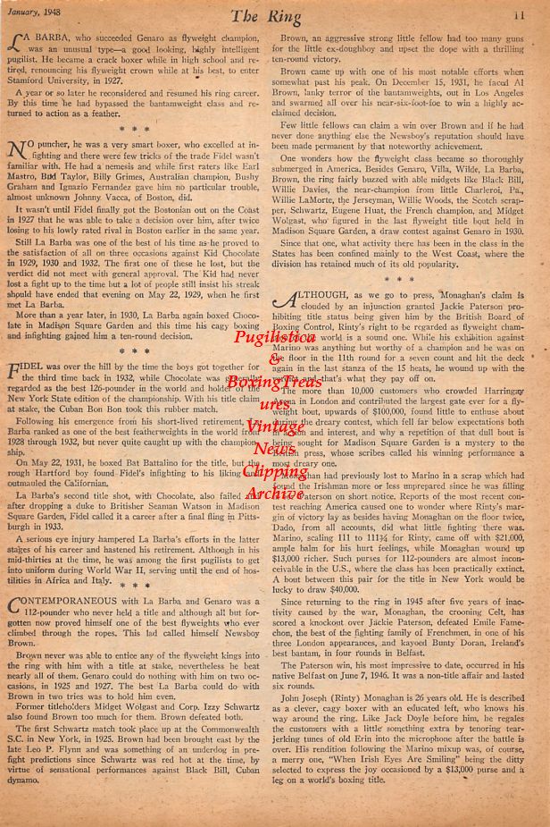 Boxing News Clipping #892 - Rinty Monaghan, Fidel LaBarba, Frankie Genaro