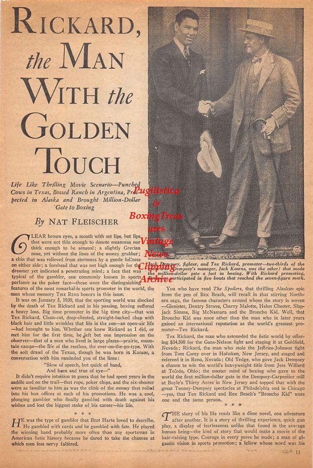 Boxing News Clipping #893 - Tex Rickard, Jack Dempsey vs. Georges Carpentier