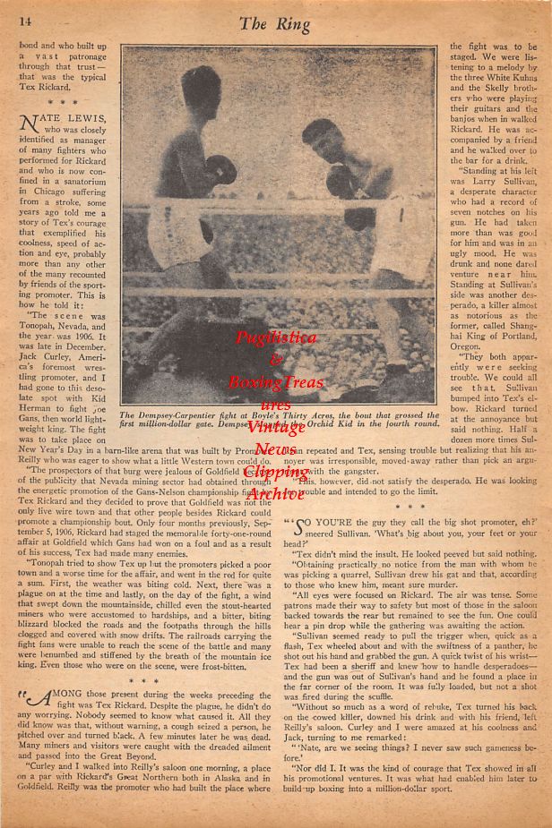 Boxing News Clipping #893 - Tex Rickard, Jack Dempsey vs. Georges Carpentier