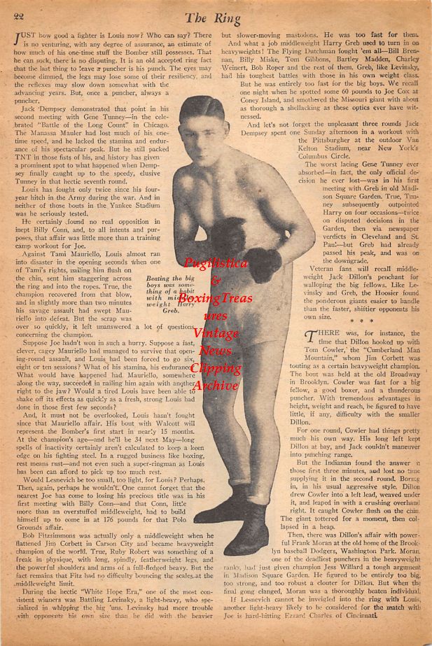 Boxing News Clipping #895 - Harry Greb, Gus Lesnevich, Ezzard Charles