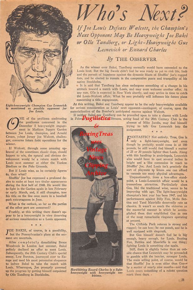 Boxing News Clipping #895 - Harry Greb, Gus Lesnevich, Ezzard Charles