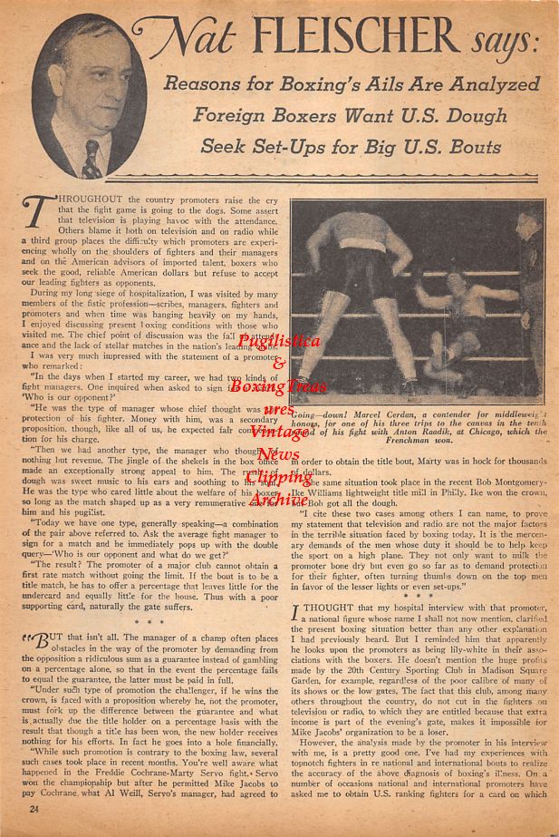Boxing News Clipping #896 - Harold Johnson, Norman Mastrian, Al Rosasco, Dick Bighley, Marcel Cerdan vs. Anton Raadik