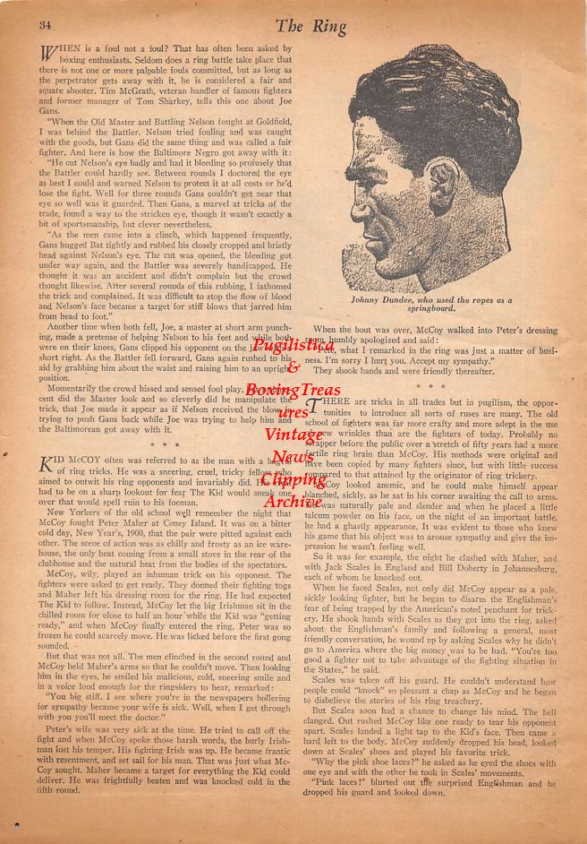 Boxing News Clipping #902 - Young Corbett, Joe Choynski, Johnny Dundee