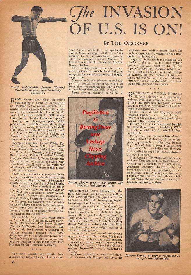 Boxing News Clipping #905 - Laurent Dauthuille, Ronnie Clayton, Roberto Proietti, Young Griffo