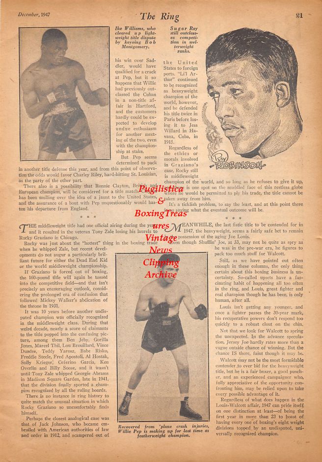 Boxing News Clipping #907 - Joe Rivers vs. Ad Wolgast, Ike Williams, Sugar Ray Robinson, Willie Pep