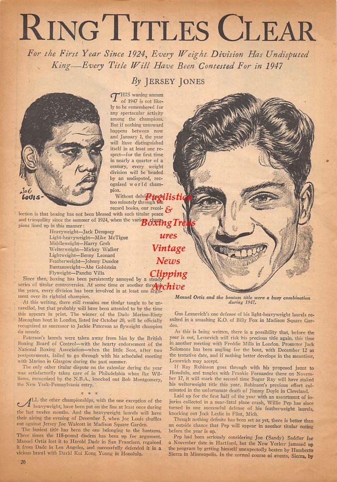 Boxing News Clipping #908 - Kid Riviera, Gene Jones, Buddy Washington, Bob Foxworth, Manuel Ortiz, Joe Louis