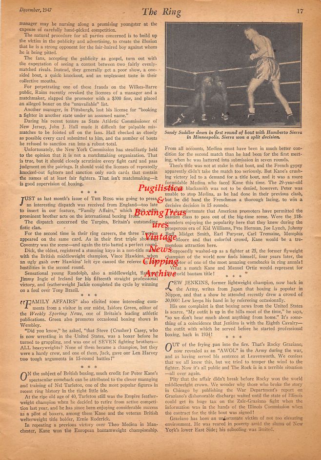 Boxing News Clipping #909 - Humberto Sierra vs. Sandy Saddler