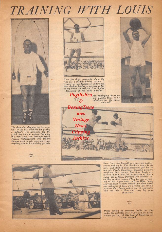 Boxing News Clipping #910 - Joe Louis training camp, Gene Tunney and Laverne Roach