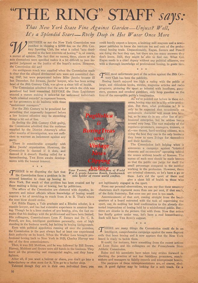 Boxing News Clipping #910 - Joe Louis training camp, Gene Tunney and Laverne Roach
