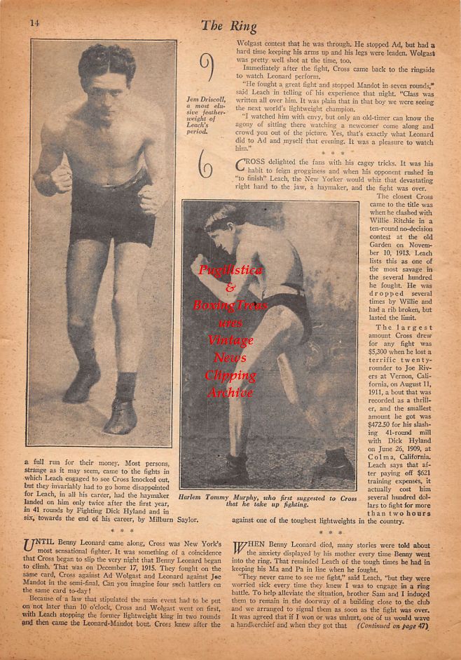 Boxing News Clipping #911 - Jem Driscoll, Harlem Tommy Murphy, Benny Leonard, Joe Gans