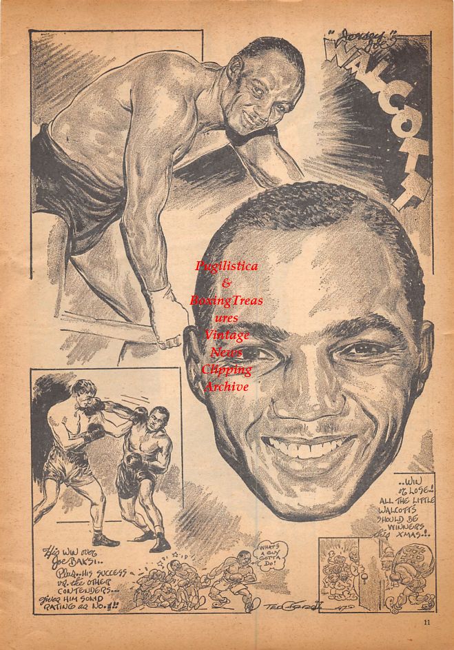Boxing News Clipping #912 - Jersey Joe Walcott cartoon, Leach Cross, Freddie Welsh, Packey McFarland