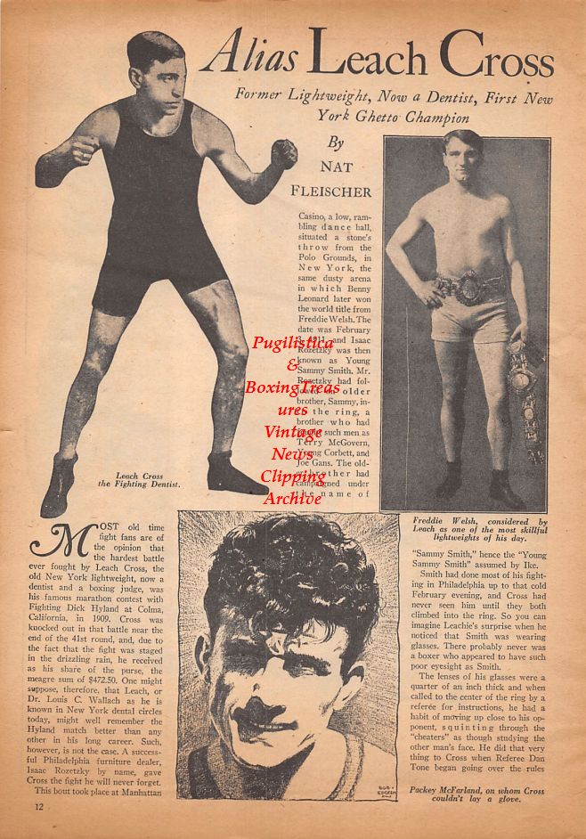Boxing News Clipping #912 - Jersey Joe Walcott cartoon, Leach Cross, Freddie Welsh, Packey McFarland