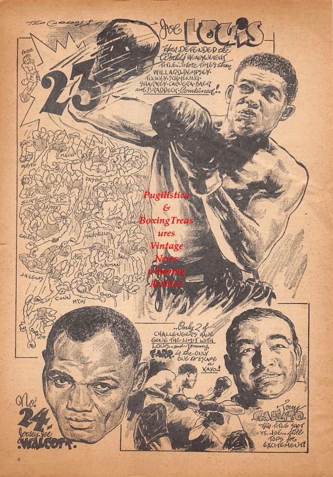 Boxing News Clipping #914 - Joe Louis cartoon, Jersey Joe Walcott