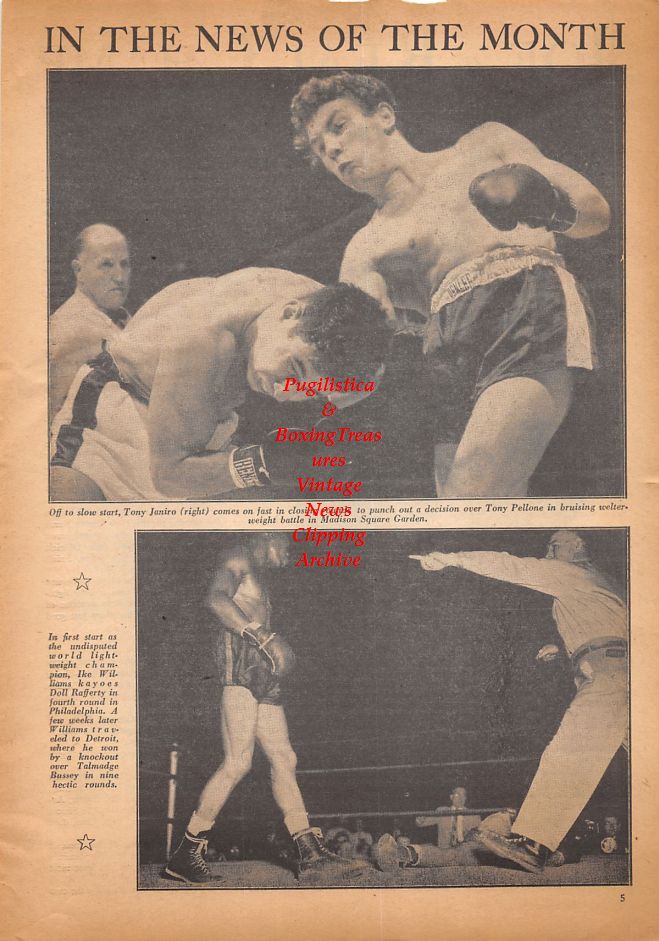 Boxing News Clipping #915 - Tony Janiro vs. Tony Pellone, Ike Williams vs. Doll Rafferty, Joe Louis