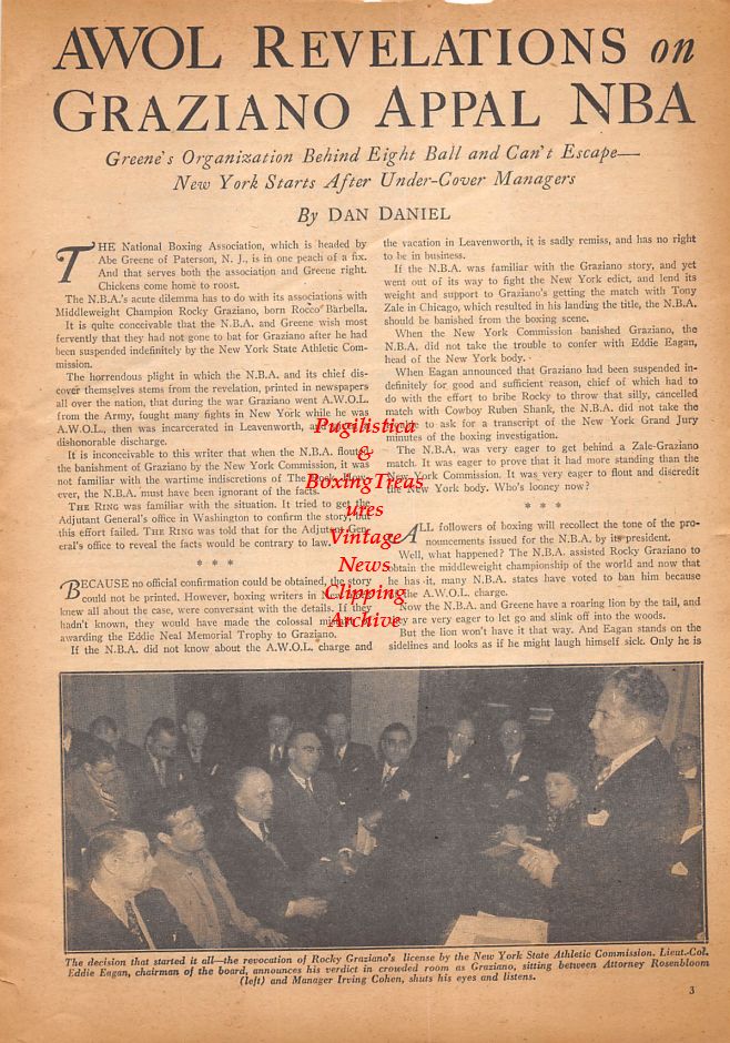 Boxing News Clipping #916 - Rocky Graziano AWOL hearings