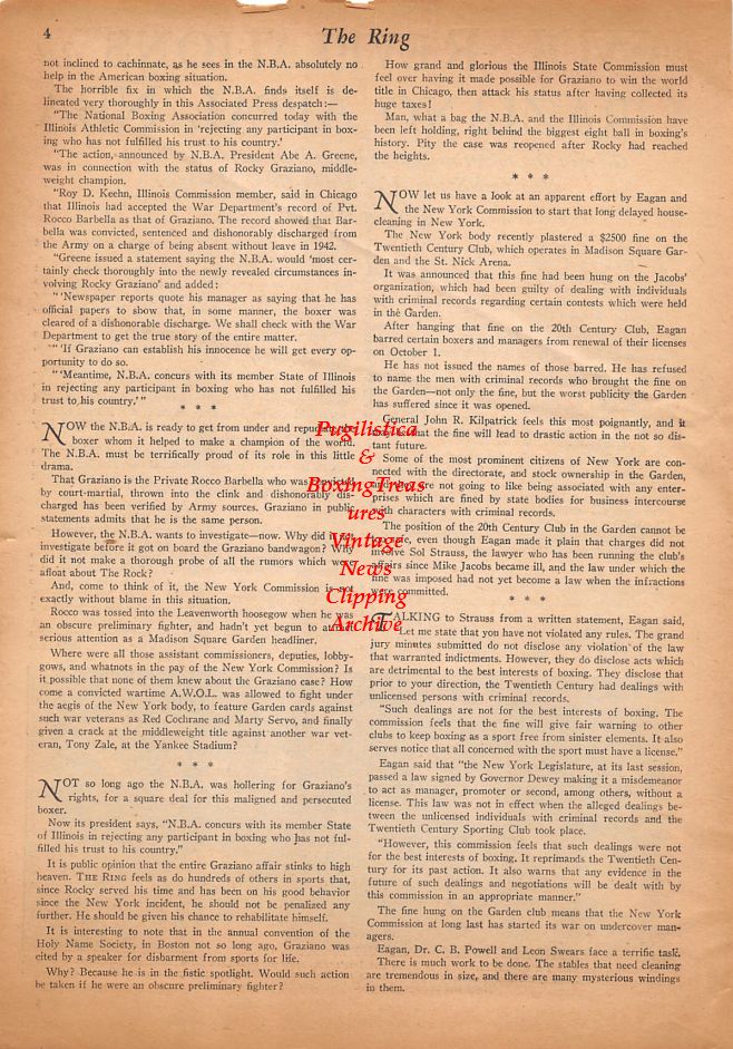 Boxing News Clipping #916 - Rocky Graziano AWOL hearings