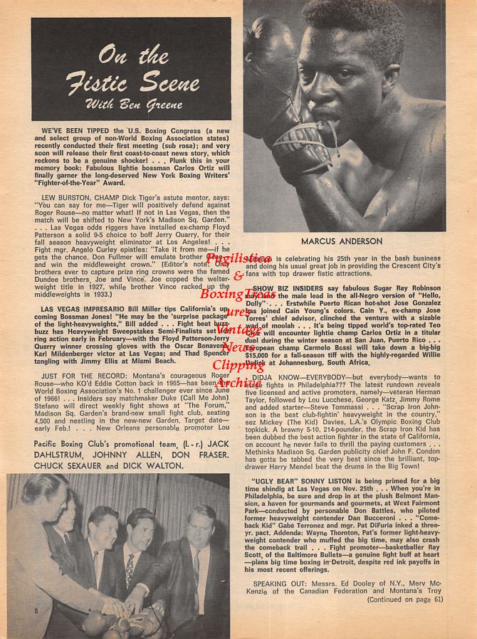 Boxing News Clipping #918 - Marcus Anderson, Jack Dahlstrum, Johnny Allen, Don Fraser, Chuck Sexauer, Dick Walton