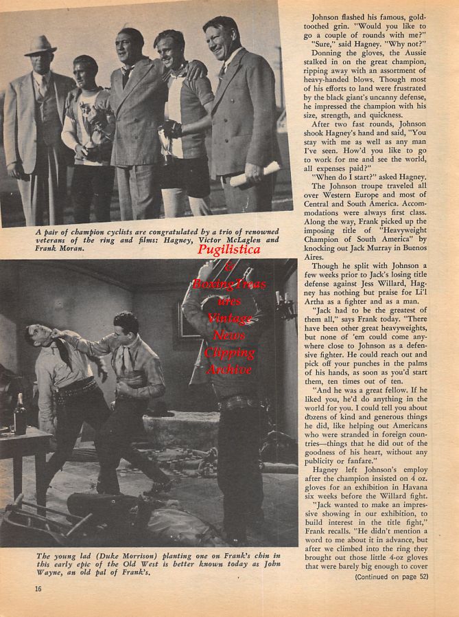 Boxing News Clipping #922 - Frank Hagney with John Wayne, Victor McLaglen, Gene Tunney and others