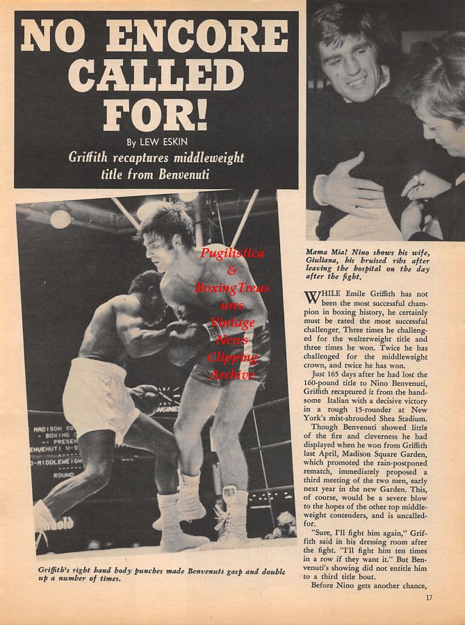 Boxing News Clipping #923 - Emile Griffith vs. Nino Benvenuti