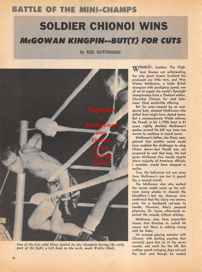 Boxing News Clipping #927 - Chartchai Chionoi vs. Walter McGowan, Gene Fullmer and Tony Zale advertising campaign