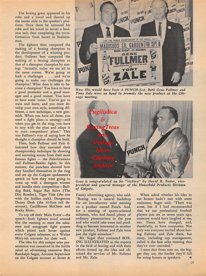 Boxing News Clipping #927 - Chartchai Chionoi vs. Walter McGowan, Gene Fullmer and Tony Zale advertising campaign