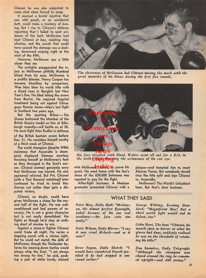 Boxing News Clipping #928 - Dave Zyglewicz, Chartchai Chionoi vs. Walter McGowan