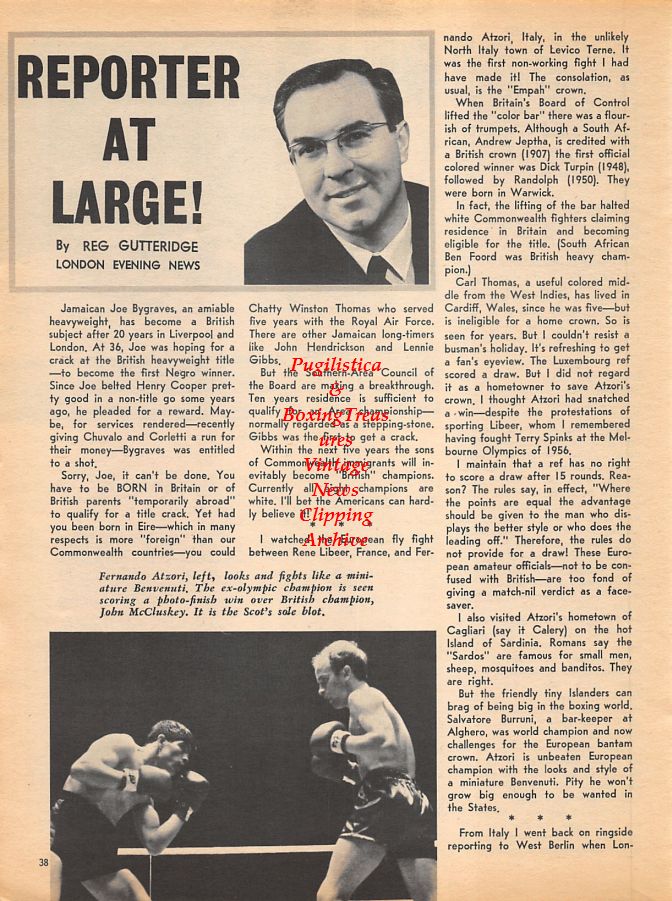 Boxing News Clipping #932 - Reg Gutteridge, Fernando Atzori vs. John McCluskey, Raul Rojas vs. Kang Suh IL