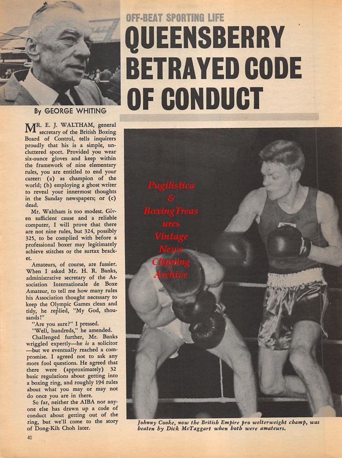 Boxing News Clipping #933 - Johnny Cooke vs. Dick McTaggart, Harry Levene, Jock McAvoy, Terry Downes, Joe Bygraves