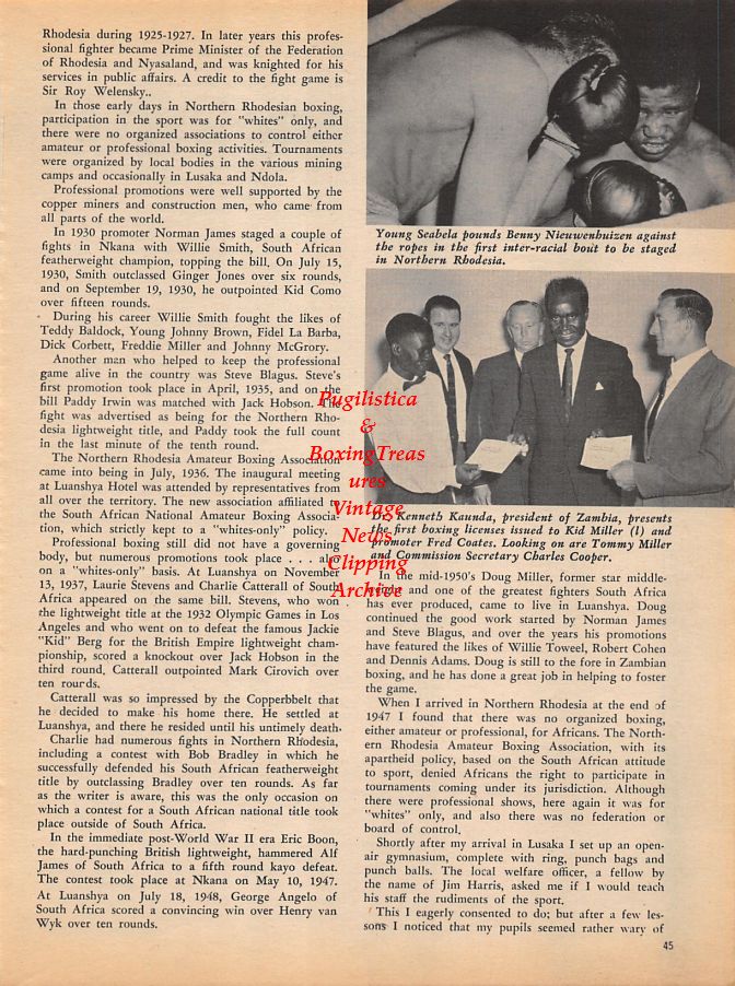 Boxing News Clipping #936 - Young Seabela vs. Benny Nieuwenbuizen, Kid Miller, Fred Coates, Tommy Miller, Charles Cooper