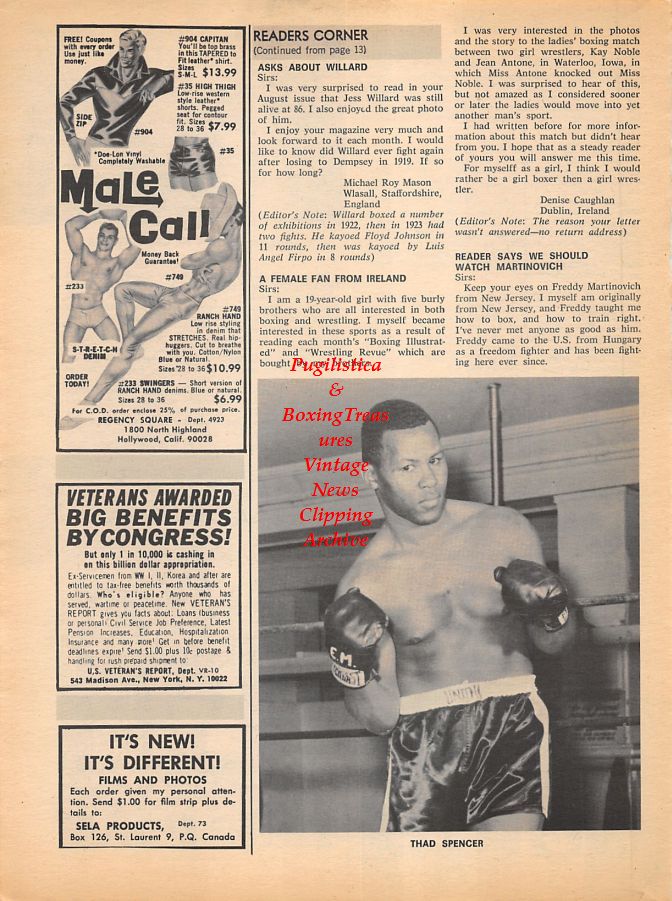 Boxing News Clipping #941 - Thad Spencer, Jerry Stokes, Eddie Jones, Lou Messina, Emile Bruneau