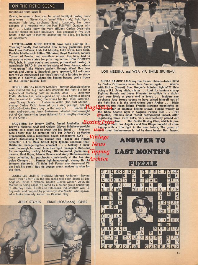 Boxing News Clipping #941 - Thad Spencer, Jerry Stokes, Eddie Jones, Lou Messina, Emile Bruneau