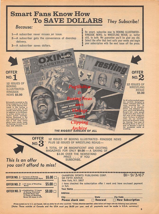 Boxing News Clipping #945 - Mando Ramos, Sixto Escobar, Carlos Ortiz vs. Sugar Ramos