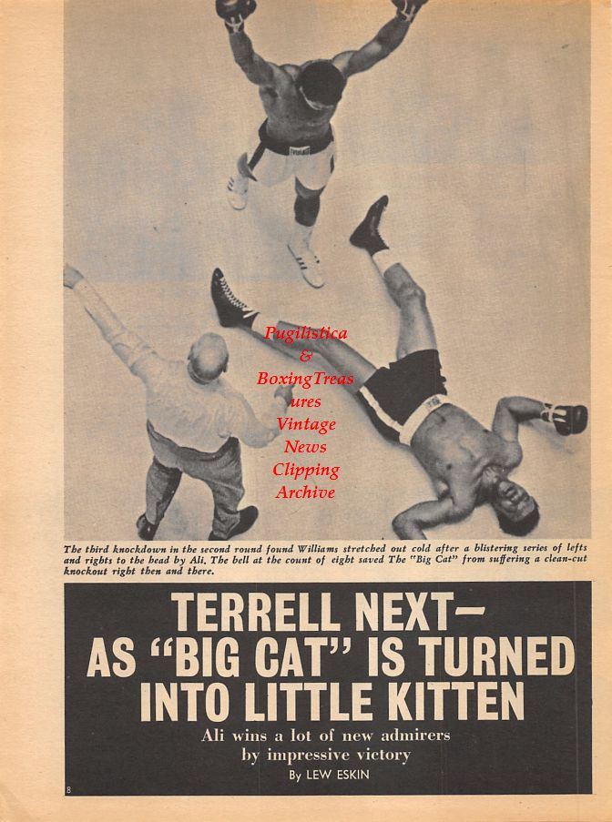 Boxing News Clipping #946 - Muhammad Ali vs. Cleveland Williams, Carlos Ortiz, Boone Kirkman, Milo Calhoun