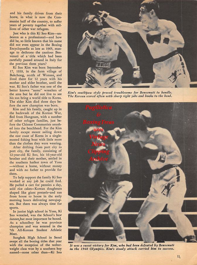 Boxing News Clipping #949 - Ki Soo Kim vs. Nino Benvenuti, Bobby Richards